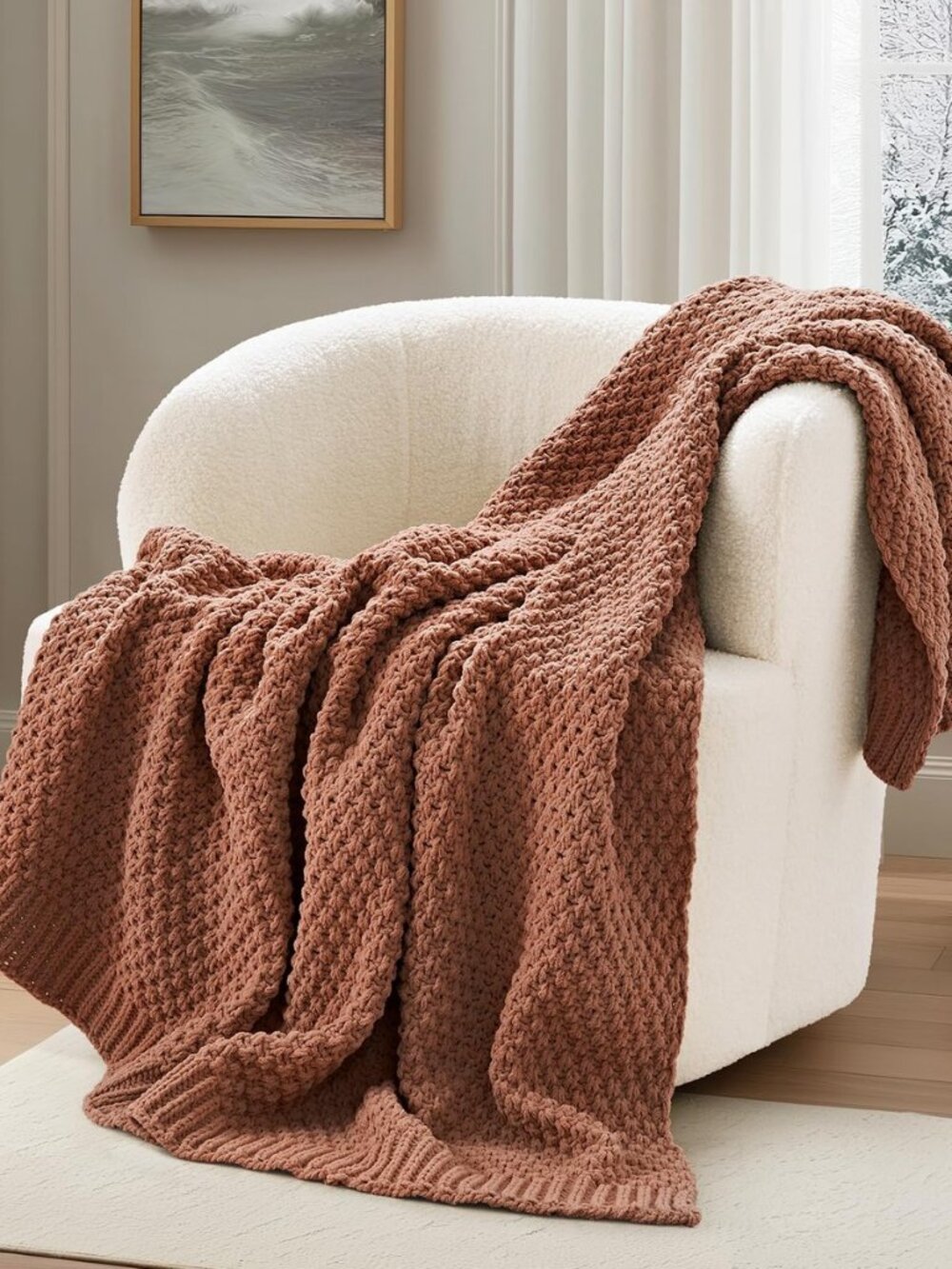 EVERGRACEHOME Chunky Chenille Knit Throw Blanket, 50 x 60, Terracotta Clay